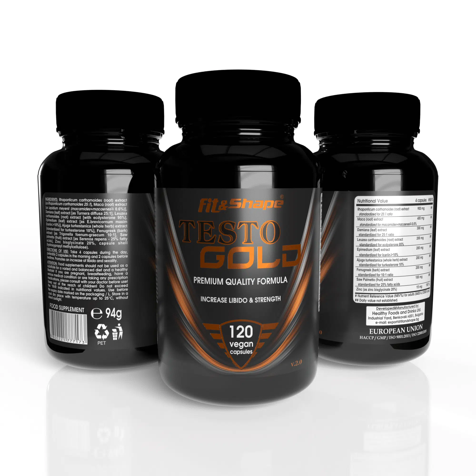 Fit&Shape TESTO Gold v2.0 – 120 капсули - Image 2