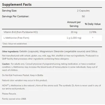 NOW Foods L-Methionine 500 мг - 100 Капсули - Image 3