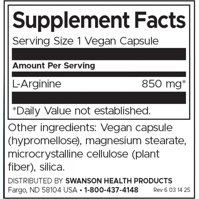Swanson Максимално силен Л-Аргинин 850mg - Image 2