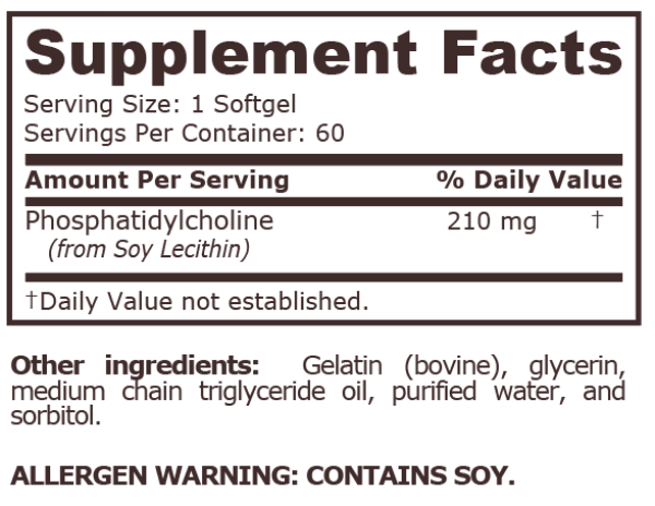 Pure Nutrition - PHOSPHATIDYL CHOLINE 210 mg - 60 Softgels - Image 2