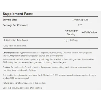 NOW Foods L-Glutamine 1000 mg - Capsules - Image 3